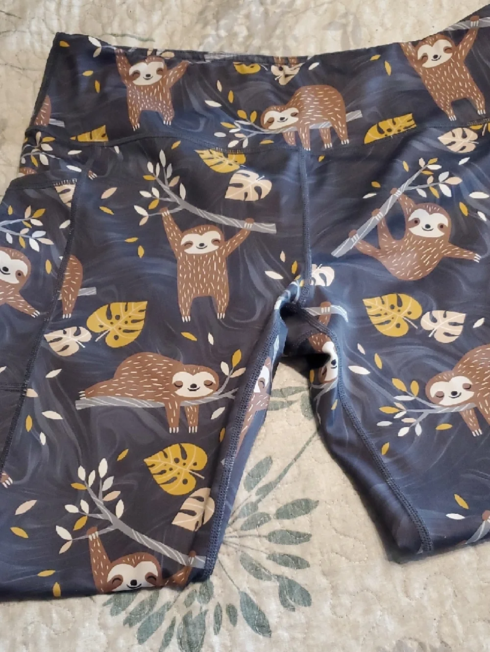 Cvg Sloth Print Capris - Dark Gray with Brown & Yellow Accents - Picture 3 of 4